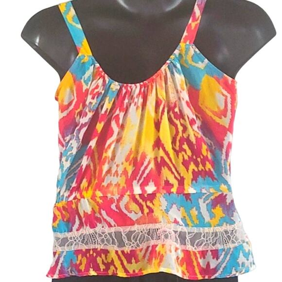 Hollywould Women's Sleeveless Peplum Blouse -Size Medium, Multicolor Ikat Print - Picture 5 of 5